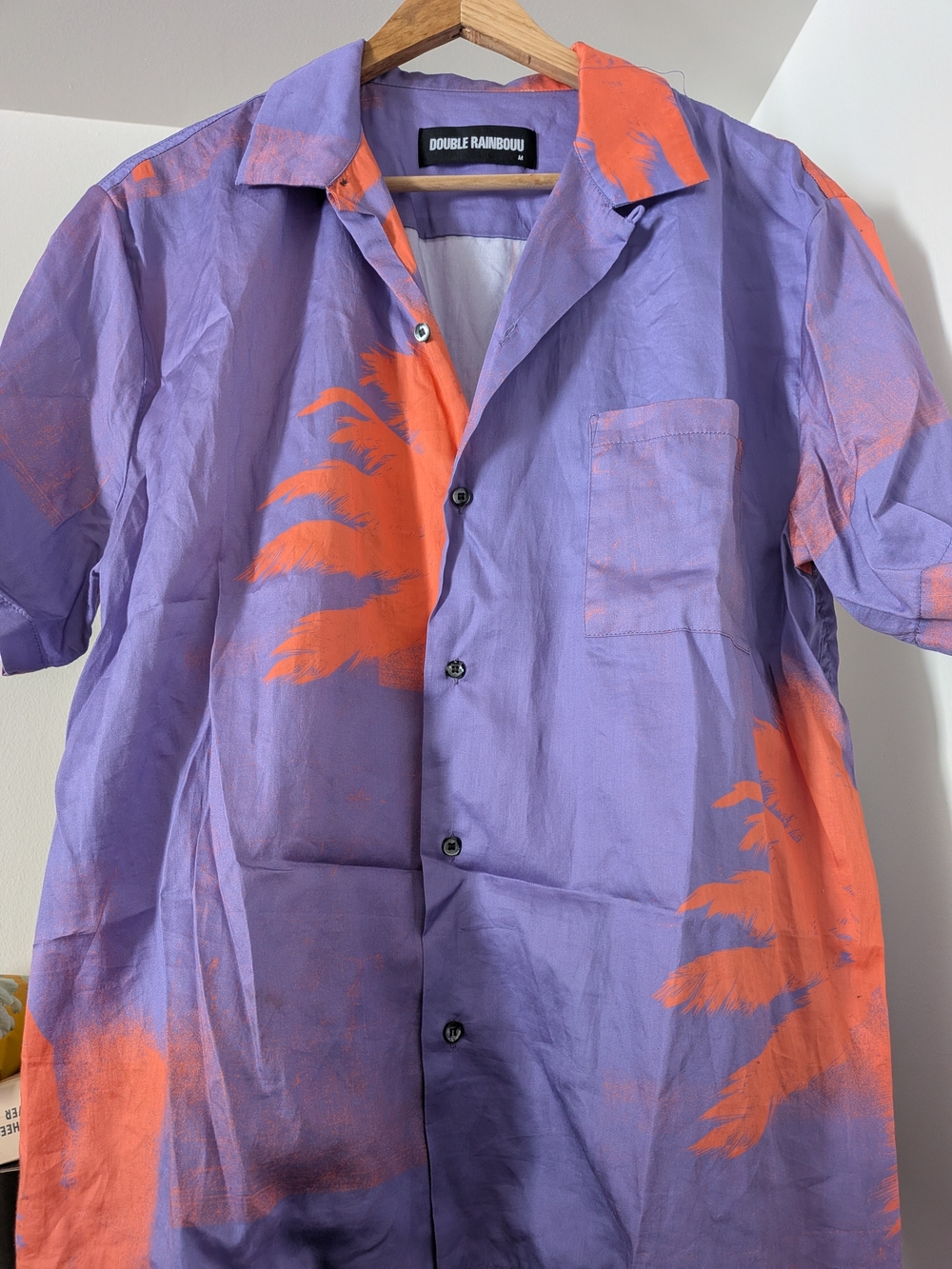 Double Rainbouu Purple & Orange Short Sleeve Button Shirt